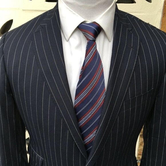 Phineas Cole Men's Sports Coat Navy Blue Striped Wool Cashmere Size 40 L Long - Picture 4 of 9
